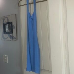 Blue ripped scoop neck/halter mini dress